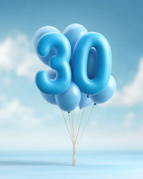 composition of balloons, number 30 made of balloons on the background of balloons with helium