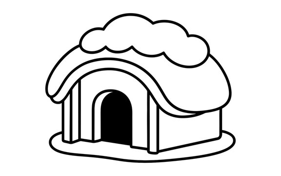 Snow-covered doghouse in winterline style