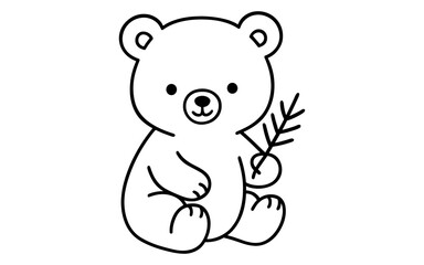 Fototapeta premium Cute bear holding branch in simple line art style