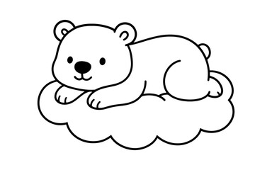 Adorable bear cub relaxing on a cloud in minimalist black and white art