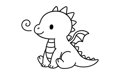 Obraz premium Adorable baby dragon outline drawing for kids' coloring activities