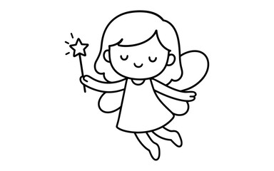 Fototapeta premium Cute fairy with wand in simple line art style