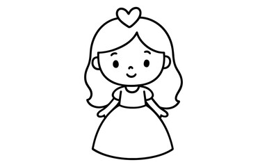 Fototapeta premium Cute cartoon princess with heart in hairline style for coloring books
