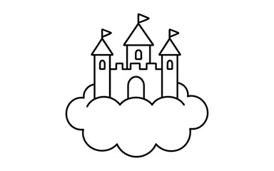 Fototapeta premium Fantasy cloud castle outline with linear design and whimsical elements