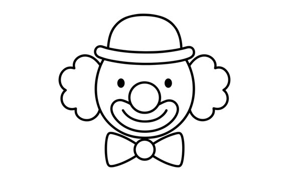 Minimalist clown face outline design for coloring pages and art projects