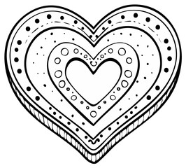 Hand drawn decorative heart with concentric doodle patterns for coloring pages