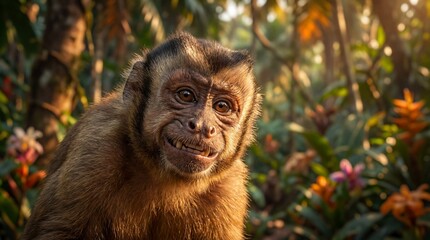 Cute Monkey Portrait in Jungle	