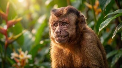 Cute Monkey Portrait in Jungle	