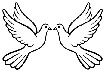 Obraz premium Two elegant doves in flight with wings spread approaching each other.