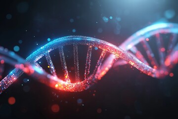 Glowing colorful dna strand closeup