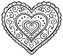 Elaborate decorative heart design with intricate patterns and scalloped edge outline illustration