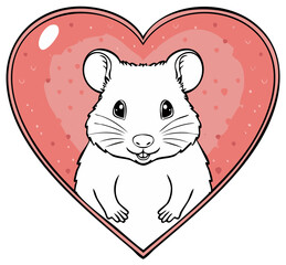 Adorable white mouse character with a happy smile framed by a vibrant pink heart illustration