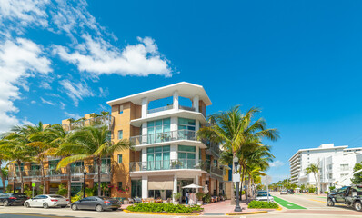Street in Miami Beach on a sunny day.