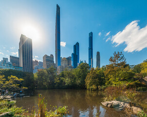 Central Park with Manhattan skyscrapers on the background