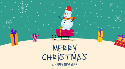 Merry Christmas and happy New Year. Santa Claus puts gifts in Christmas tree of a bag. Christmas greeting card. Vector Illustration.