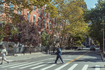 Zebra crossing in Greenwich Village on a sunny day