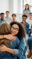 Fototapeta premium Supportive hug during group therapy session