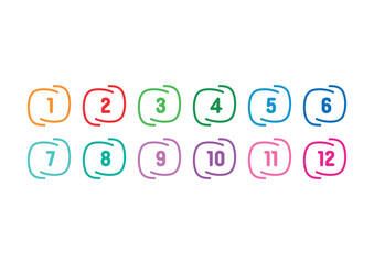 Number set from 1 to 12. Electronic 1-12 numbers concept. Numbers 1-12 for education, business, technology world
