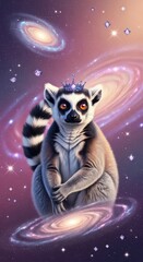 Obraz premium Royal Lemur King in Cosmic Galaxy Wonderland
