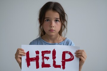 Young girl holding help sign
