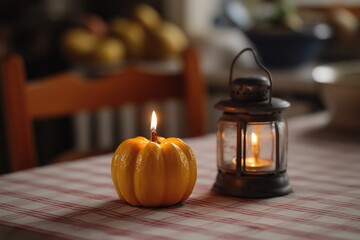 Candlelit scene with pumpkin candle