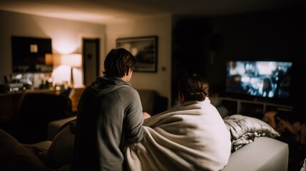 Cozy Evening at Home with Friends Enjoying Movie Together