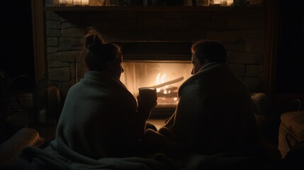 Cozy Evening by the Fireplace with Warm Drinks and Soft Blankets
