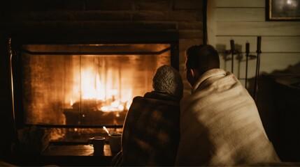 Cozy Evening by the Fireplace with Warm Blankets and Soft Light