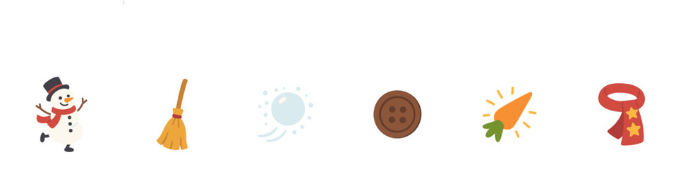 Cute cartoon winter snowman building elements are playfully arranged to create a cheerful and festive seasonal illustration, perfect for holiday designs