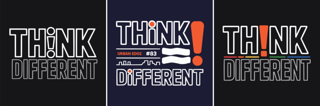 Naklejki Bold typographic think different inspirational slogan with urban outline and colorful accent elements on dark background