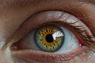 Detailed close-up of a human eye with vibrant iris textures