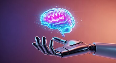 Robotic Hand Holding Digital Brain with Neural Network