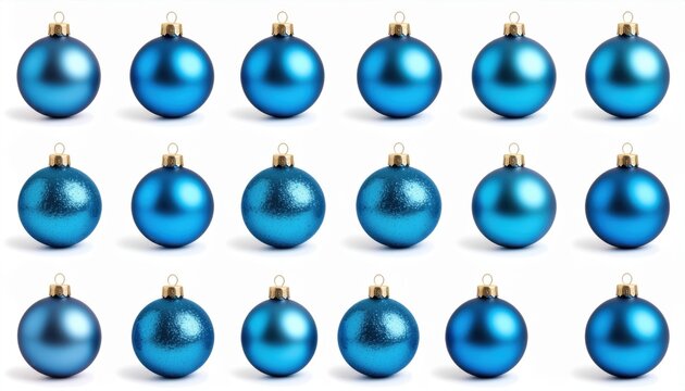 set of blue christmas ball isolated on white background