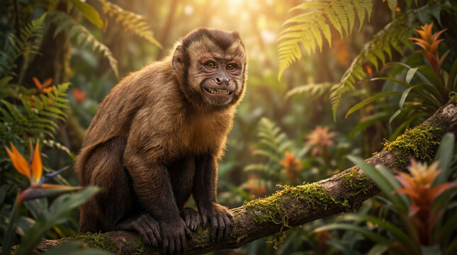 Cute Monkey Portrait in Jungle	