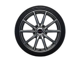 Fototapeta premium Shiny silver alloy car wheel with ten spokes isolated on transparent background