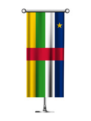 Realistic Standing Vertical Central African Republic Flag Banner on Metallic Pole