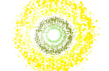 Concentric Yellow and Green Splatter Abstract Flare PNG Abstract digital art featuring a central lens flare or explosion effect. Concentric rings of bright yellow, olive, and lime green splatters