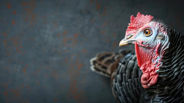 Close-up of turkey with detailed red and blue head