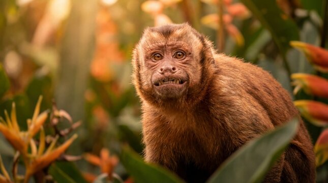 Cute Monkey Portrait in Jungle	