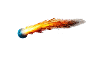 Fiery Comet Streaking Through Space on Transparent Background