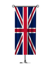 Fototapeta premium Realistic Standing Vertical UNITED KINGDOM Flag Banner on Metallic Pole