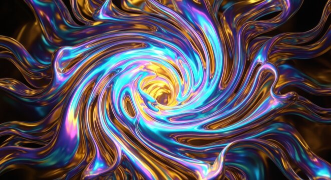 Swirling Iridescent Liquid Metal Abstract Vortex - Powered by Adobe