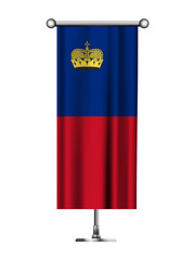 Realistic Standing Vertical LIECHTENSTEIN Flag Banner on Metallic Pole