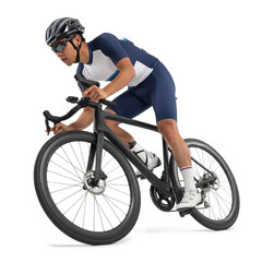 Asian Cyclist Sprinting Fast on Black Carbon Bicycle