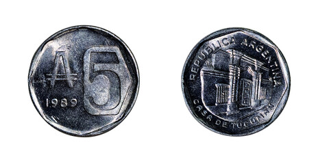 Close-up of an Argentine coin isolated on a white background
1989