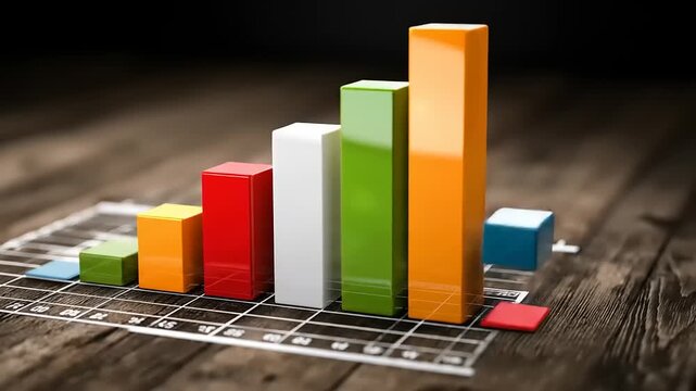 Colorful Bar Graph on Wooden Surface - Business Growth Visualization.