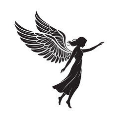 Elegant Angel Silhouette Vector with Flowing Wings, Heavenly Spiritual Figure for Inspirational and Fantasy Designs