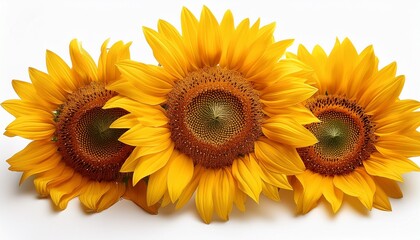 Three Yellow Sunflowers Isolated On White Background