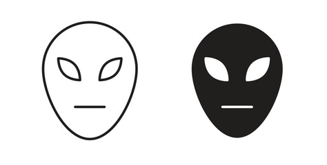 Alien icons, vector design. Silhouette and stroke icon collection