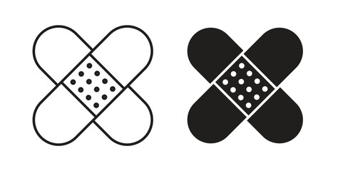 Bandage icons, vector design. Silhouette and stroke icon collection